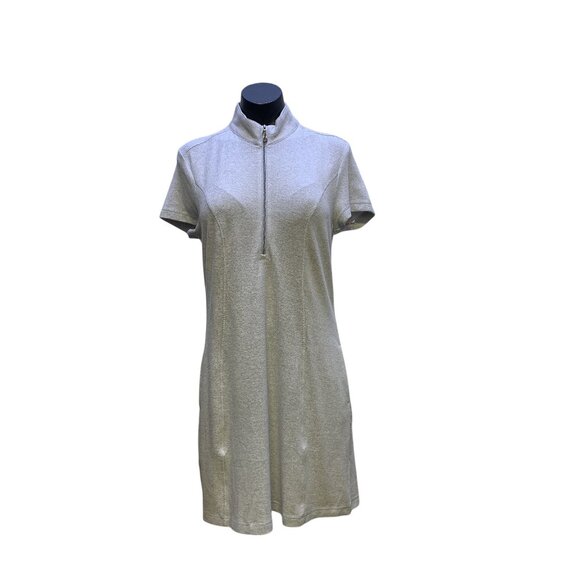 Greg Norman Gray Short-Sleeve Zip-Up Mock Neck Dress With Pockets Size M - Picture 1 of 8